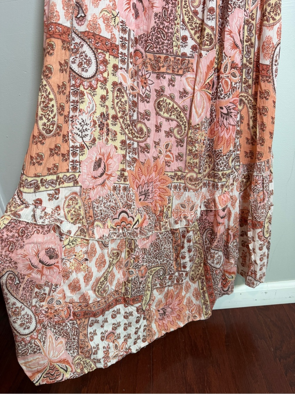 Angie Boho Pink Paisley High Low Maxi Dress Romantic Cottagecore Festival LARGE - Picture 11 of 14